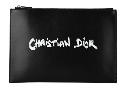 Christian Dior Graffitied Logo Pouch, &pound;195, Accessories, Black, Leather, Front view